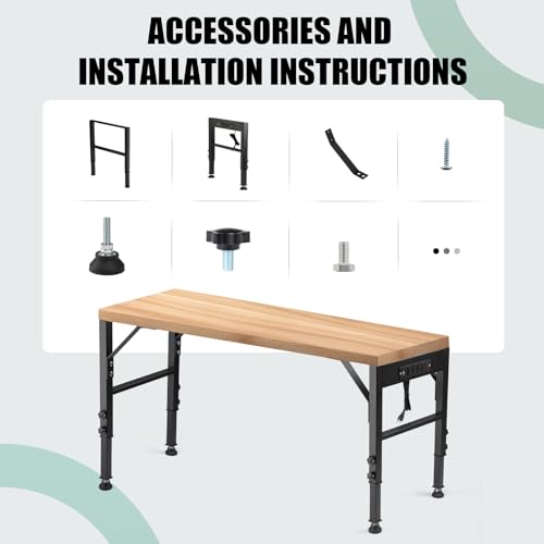 OLBRUS 19.6-Inch Depth Workbench Frame with Floor Protectors - size: Power Outlets / Rubber Pad