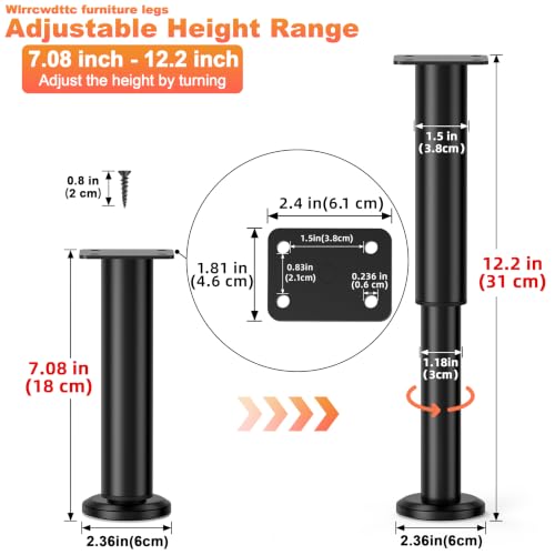 Wlrrcwdttc 4 Pcs Adjustable Bed Center Support Legs 7.08-12.2 inch for Bed Frame/Bed Center Slat, Metal Adjustable Furniture Legs for Bed/Cabinet/Sofa/Dresser/Couch/Table, Heavy Bed Legs Replacement - size: 7.08-12.2 inch (4pcs)