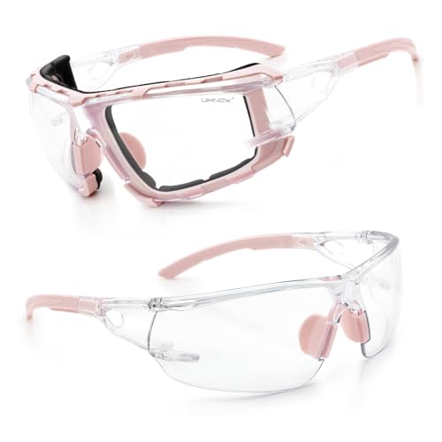 UKNOW Safety Glasses - Anti Fog Wraparound Lenses - Removable Foam Gasket - ANSI Z87.1 Protective Eyewear - Impact Resistant - color: Pink