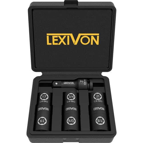 LEXIVON Impact Socket Set, 6 Total Lug Nut Size | Innovative Flip Socket Design Cover Most Commonly Inch & Metric Used Sizes | Cr-Mo Steel = Fully Impact Grade (LX-111) - style: 6 Lug nut sizes