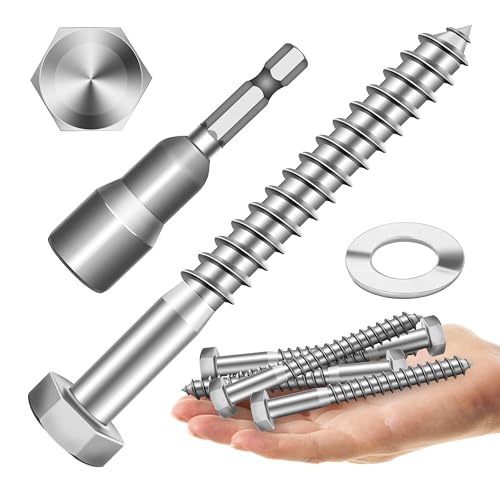 Mywish (6Sets) 1/2" x 4" Hex Head Lag Bolts, Heavy Duty Lag Screws with Washers, 304 Stainless Steel Bolts 18-8, Lag Screws Wood Screws, Partial Thread Bright Finish, 1/2 Bolt - size: 1/2 x 4" (6 set)