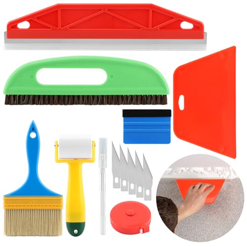 Wallpaper Smoothing Tools, Wallpape-r Tool Kit with Felt Squeegee Seam Roller Wallpape-r Brush Measure Tape for Wallpapers,Contact Paper,Window Tint,Vinyl Backsplash Tile(COLOR:1)