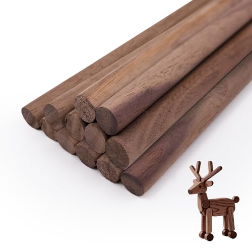 10 Pack Walnut Wooden Dowel Rods 3/8 x 12 Inch (10 x 300mm) Unfinished Round Hardwood Sticks for Crafts, Woodworking, Building Models and DIY Projects