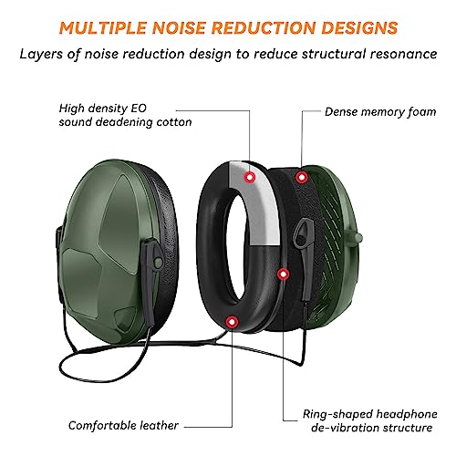 Tactical Shooting Earmuffs,Rear Mounted Noise Cancelling Headphones for Tactical Games, Construction Site, Hunting - color: Green