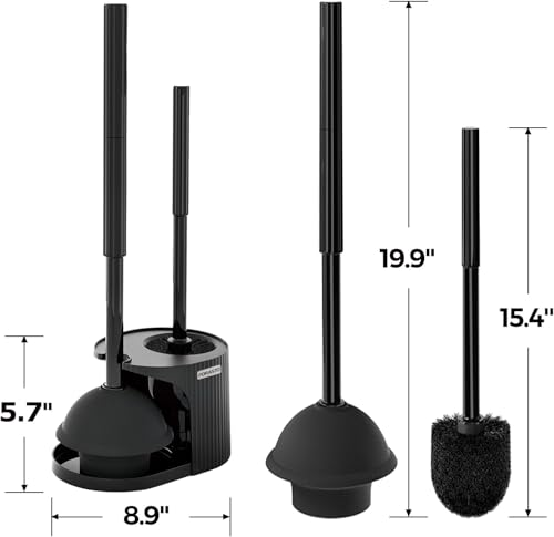 FORASTO 2Pack 2 in 1 Toilet Brush and Plunger Set, Extended Handle Plunger,Toilet Bowl Brush Plunger Set,Bathroom Cleaning Tools,Toilet Brush Plunger Combo,Cleaning Supplies，Black - color: Black, size: 2Pack