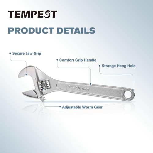 Tempest 8 Inch Adjustable Wrench, High-Torque Carbon Steel Wrench with Metric Scale,for Plumbing, Automotive Repair and Home DIY - size: 8 Inch
