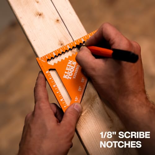Klein Tools 9354SSQ 4-1/2-Inch Trim Square, Aluminum Rafter and Carpenter Square with Dual Reference Base, Woodworking Scribe Tool with Preset Angle Guide, Carpenter Tools - size: Trim Square, 4-1/2-Inch