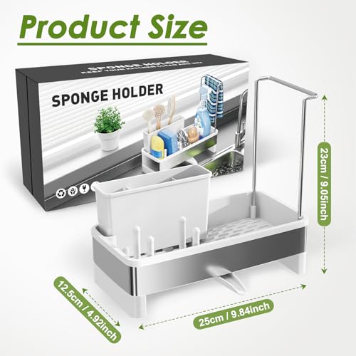 Ewaiira Stainless Steel Sink Caddy, Sponge Holder for Kitchen Sink 9.8″ - color: B-white