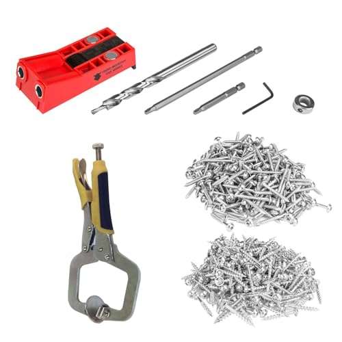 Viking Mountain Tool Works Pocket Hole Jig and Face Frame clamp kit with Builders 500 pack of pocket hole screws for 3/4 hard and soft wood. Build tables, shelves, cabinets, furniture, and more!