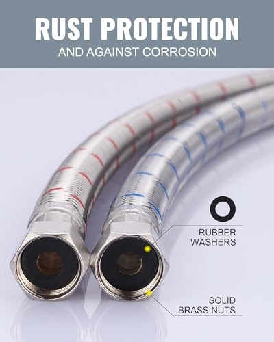 ALEASHA Faucet Supply Lines,20 Inch Length Faucet Hose Connector 3/8" to 3/8" Female Compression Thread Stainless Steel Braided Bathroom Kitchen Faucet Extension Water Supply Line,2Pcs - size: 20 Inch