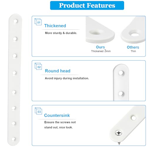 4 Pcs White Flat Straight Braces Stainless Steel Straight Brackets 10 x 0.78 inch Metal Mending Plate for Wood, Heavy Duty Repair Joining Bracket, with Screws