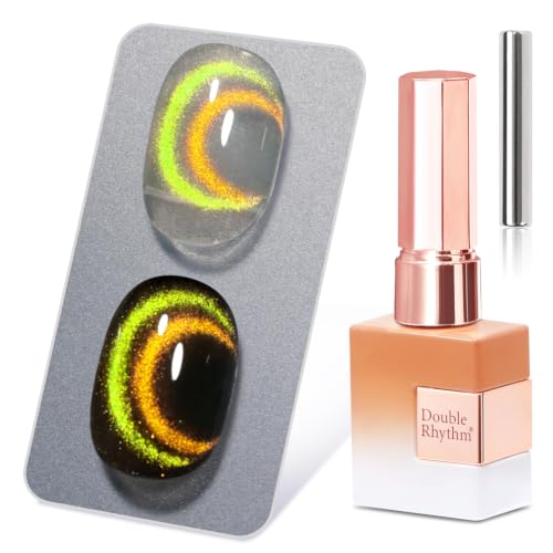 Double Rhythm Jelly Glass Cat Eye Gel Polish with Magnet 15ML Holographic Glitter Shimmer Translucent Color Magnetic Nail Polish Salon DIY at Home (Orange Green-MC1381) - color: Halo Pink Yellow