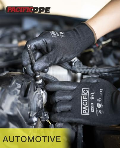 PACIFIC PPE PU Coated Grip Work Gloves, Touchscreen, Seamless Knit, XL - color: Black (18 Pairs), size: X-Large(Fits like L)
