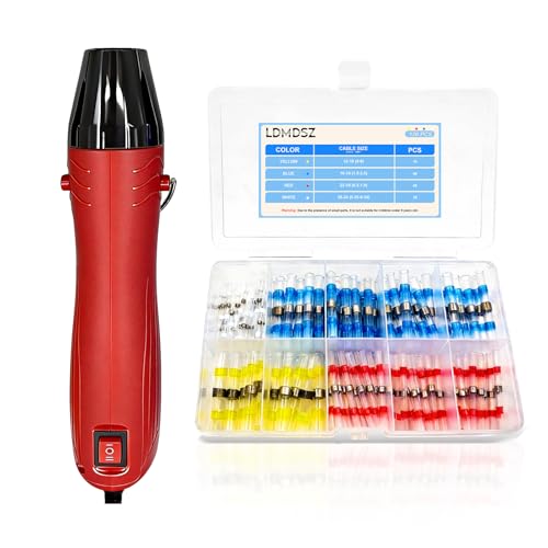120PCS Solder Seal Wire Connectors Kit with Dual Temp Heat Gun, Heat Shrink Solder Butt Connectors Waterproof Electrical Terminals for Automotive Marine Boat RV Wiring Repair (120, RED) - color: RED