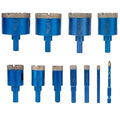 Qivine 10Pcs Diamond Hole Saw Kit, 1/4" to 2" Serrated Brazing Tile Hole Saw Kit, Diamond Glass Core Drill Bit with Durable Sharp Dry/Wet Drills for Ceramic, Glass, Tile, Stone, Pots