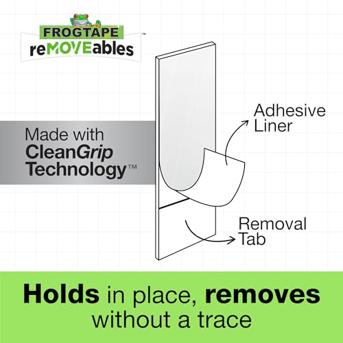 FrogTape reMOVEables Damage Free Adhesive Hook - Removable & Reusable Small Wire Wall Hooks for Hanging - No Nails - Includes 9 Hooks & 12 Adhesive Strips - Holds up to 0.5 lb - Clear (Pack of 18) - color: Clear, size: Pack of 18, style: Small
