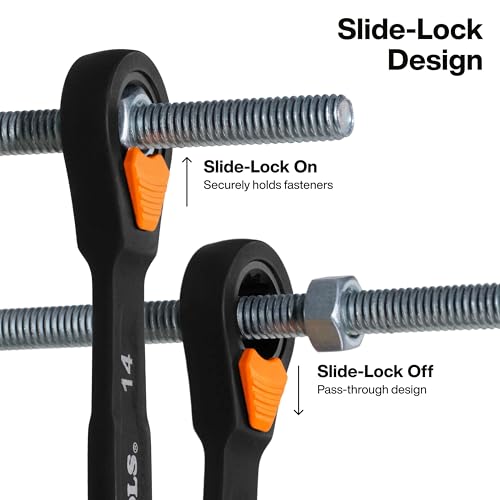 KLEIN TOOLS 69508M Metric Ratcheting Combination Wrench Set, 8-Piece, Slide-Lock 90-Tooth Ratchet, I-Beam Handle, Color-Coded Size Markings, Roll Pouch Storage - size: Slide Lock, Metric