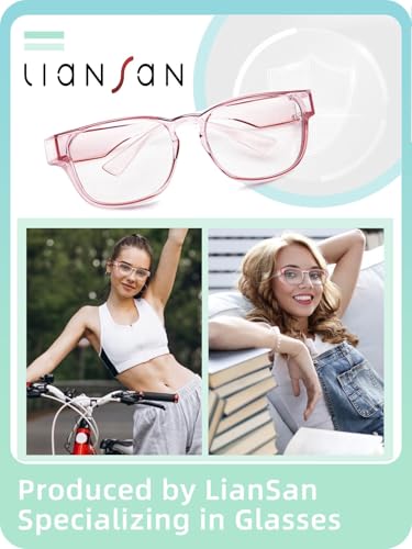 LianSan Safety Glasses Over Eyeglasses for Women - Anti-Fog Goggles Fit Over Eyewear for ANSI Z87.1 Certified - color: Light Pink/Clear