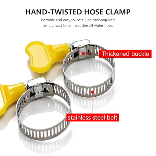 6Pcs Adjustable Hose Clamps Assortment Kit, 10-38mm Stainless Steel Worm Gear Pipe Clamps with Yellow Thumb Screw Key, Fuel Line & Tube Clip Fastener for Automotive, Plumbing, Garden, Gas Interface