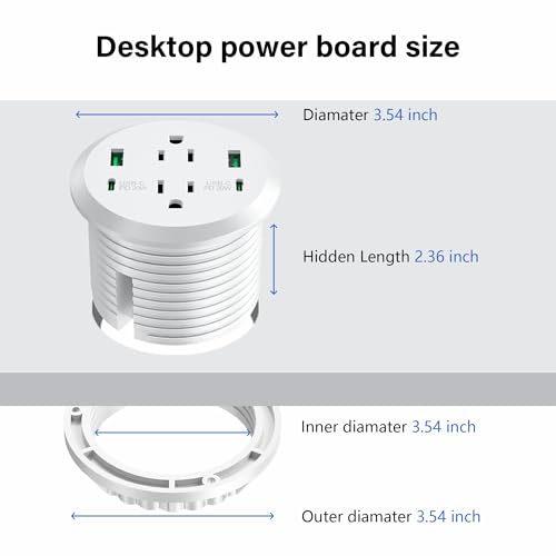 Desktop Power Grommet,GaN 65W USB C Fast Charging Station,2 AC Outlets,4 USB Ports in to the Top,Flush Mount Power Grommet 3'' Hole,Countertop Recessed Outlet White - color: White, size: 1 Pack