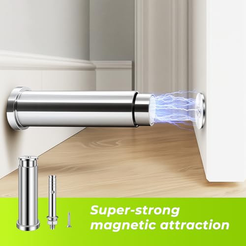 Magnetic Door Stop with Spring Soft Catch, 1 Pack, Silver