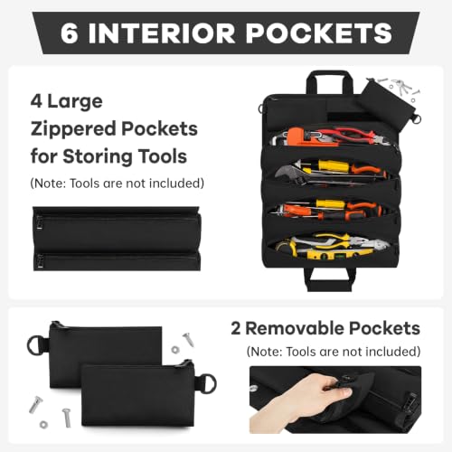 ANILD 15.5 Inch Large Long Tool Bag Roll Up, Roll Up Tool Bag Organizer - color: Black, size: Large