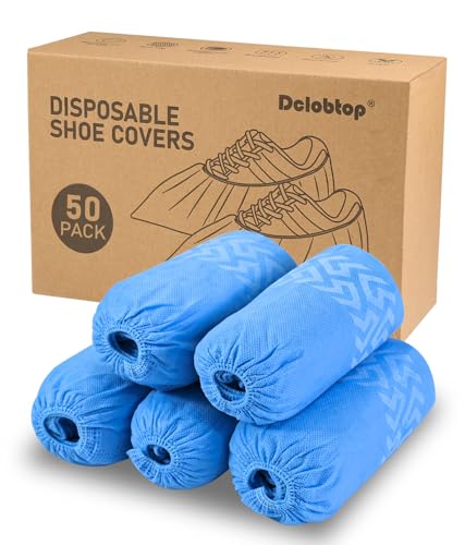Shoe Covers Disposable Non Slip - 50pack Blue Boot Covers, Disposable Shoe Covers for Indoors -Fits Up To 11 US Men and 12 US Women Size, Non-Woven Fabric - size: Blue Set of 50(L)