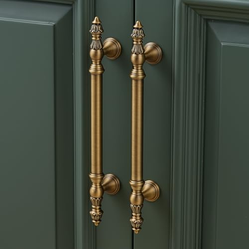 5 Pack | Cabinet Handles | Solid Brass | 4 Inch Hole Center | Brushed Antique Brass |Classic Cabinet Pulls for Furniture Kitchen ＆ Bathroon Fixture - size: 4 Inch Hole Center