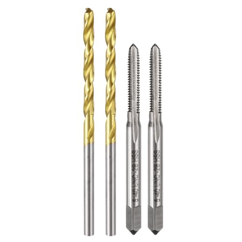 uxcell Tap & Drill Bit Set, 2pcs 5-40 UNC Straight Flute Thread Taps and 2pcs 2.6mm Twist Drill Bits Titanium Coated, HSS6542 Screw Tapping Threading Tools - size: 5-40 UNC + 2.6mm