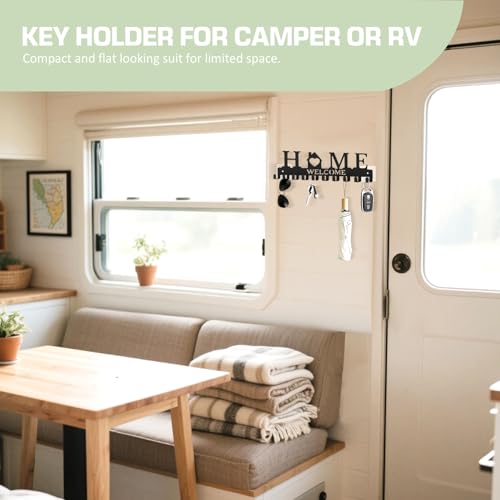 Key Holder Wall Mount, Adhesive Key Hanger with 12 Hooks, Black | Metal Material, 2 Mount Options, Compact Design, Cute Wall Decoration, Suit for Entryway, Doorway, Hallway, RV, Garage