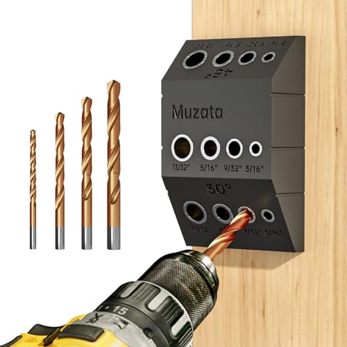 Muzata Upgraded Multi-angle Drill Guide Jig with 4 Drill Bits CT24 - size: Black with 4 drill bits