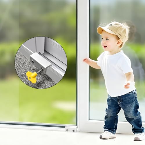 6 Sets Sliding Window Locks with Key, Window Locks for Up and Down Windows, Adjustable Vertical & Horizontal Sliding Door Windows Stopper Lock