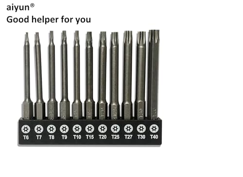 aiyun 11Piece Star Screwdriver Bit Set Shark Vacuum Security (75mm Length) - size: 75mm Length (T6-T40)
