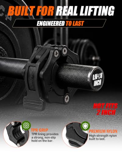 MAXRICH Ultra-Thin 1-Inch Barbell Clamps, Quick Release Weight Clips for 23–30mm Bars, Secure Barbell Collars for Home Gym - color: BLACK