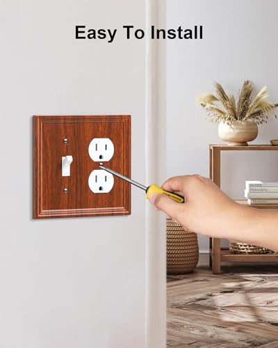 2-Pack Natural Bamboo Fiber Combo Toggle/Duplex Light Switch Cover Plate - color: Wood Grain, size: 1 Toggle/1 Duplex 2PK