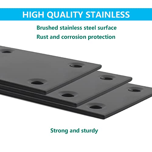 4 Pack Flat Straight Brace Brackets, ULIFESTAR Black Stainless Steel Mending Bracket Plate Metal Shelf Support Fixing Joining Plate for Furniture,Wood,Shelves,Cabinet with Mounting Screws - size: 100 x 48 x 2 mm