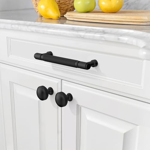Amerdeco 10 Pack Matte Black knurled Cabinet Pulls 6.3" | Drawer Pulls Cabinet Hardware Kitchen Cabinet Handles for Bathroom ZH0072 - color: Matte Black, size: 6.3" hole center