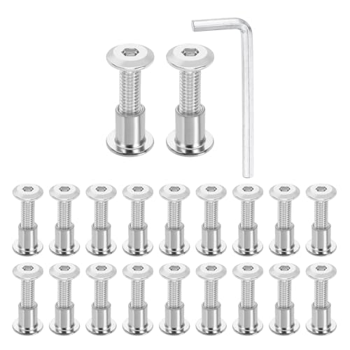 HARFINGTON 20 Set M6x25mm Hex Drive Socket Cap Bolt and M6x10mm Nuts with M4 Hex Wrench, Furniture Connector Bolts and Screws for Furniture Countersunk Belt, Silver - size: M6x25mm, M6x10mm