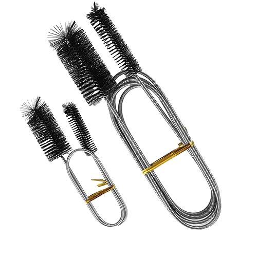 2pcs Flexible Long Drain Brush Set, Hose Pipe Stainless Steel Nylon Bristles Brushes with Dual Heads Tube Cleaner Brush for Kitchen, Sink, Drain Pipe, and Pipe Cleaning Tool - color: Black