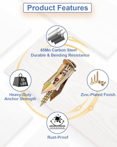 160 Pcs Gold Self Drilling Drywall Anchors with Screws Kit - color: Gold
