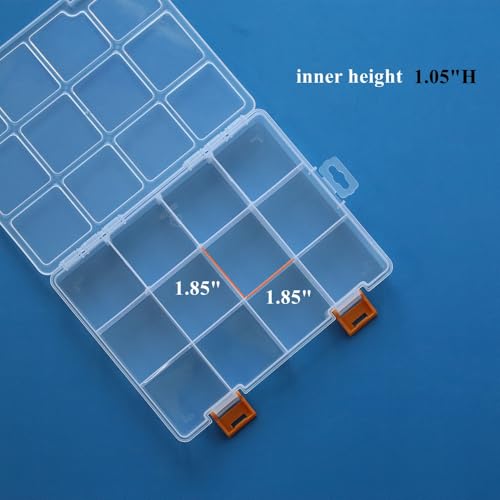 4 Pack 12 Grids Clear Plastic Storage Box with Dividers, Transparent Organizer Container Case for Small Parts, Bead, Button, Jewelry, Diamond, Craft Supplies,Sewing Kit, DIY Accessories - size: 12 Grids