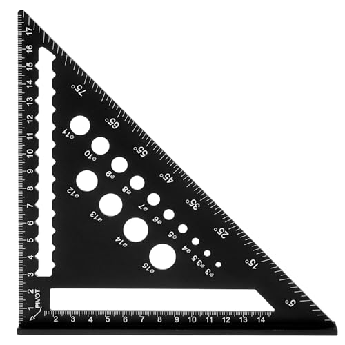 HARFINGTON Metal Square Ruler 7" Aluminum Alloy Carpenter Square Metric Woodworking Rafter Square Precision Scribing Tools with Rafter Conversion Table for Measuring and Marking, Black - color: Black, style: Metric