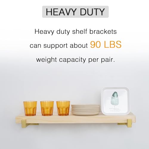OVOV 6 Pack 10 Inch Gold Shelf Brackets with Lip Wall Shelf Brackets - color: Gold, size: 10 Inch