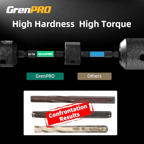 GRENPRO 29PCS Torx Bit Set (TT7-TT40), 1"&2" S2 Steel Security Torx Bits - size: T7-T40(1"&2"*29pcs)
