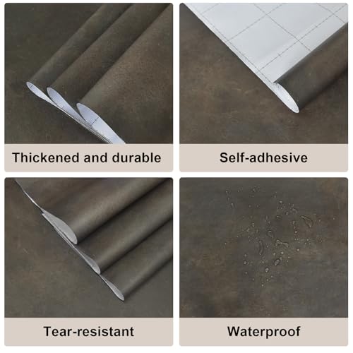 JSEVEM 48"×118" Large Size Extra Wide Thick Dark Brown Tan Grey Rusty Concrete Wallpaper Peel and Stick Waterproof Metallic Concrete Contact Paper Vinyl Adhesive Sticker for Bedroom Bathroom Gym Walls - color: Dark Tan Grey, size: 48" x 118"