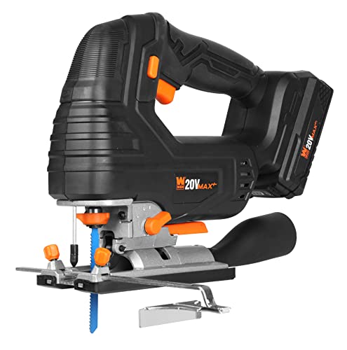 WEN Cordless Jigsaw, Brushless with Variable Speed, 20V Max 4.0 Ah Lithium Ion Battery and Charger (20667) - size: Handheld, style: Brushless Variable Speed
