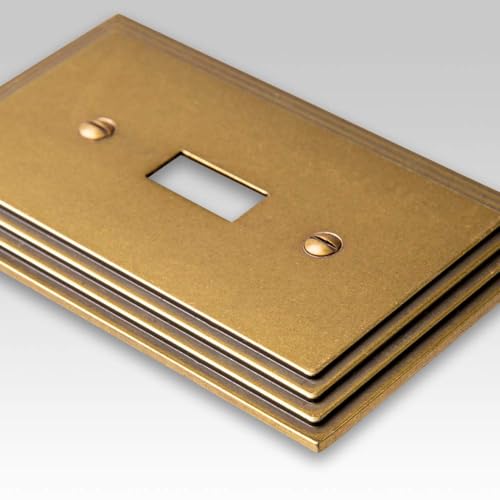 Amerelle Steps Double Toggle/Single Duplex Cast Metal Wallplate in Rustic Brass - color: Rustic Brass, size: 2 Toggle / 1 Duplex