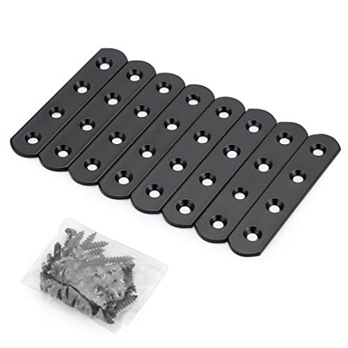Sumnacon 8Pcs Stainless Steel Flat Plates - 4 Inch Heavy Duty Mending Plate Straight Corner Brace Brackets Connector Furniture Repair Fixing Joint with Screws, Black - size: 4 Inch Black