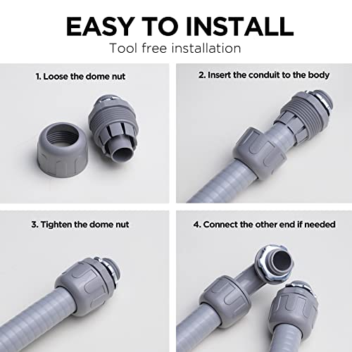 Conduit Connectors, 1/2 Inch, Straight, Grey, 200-Pack - size: 200-Pack