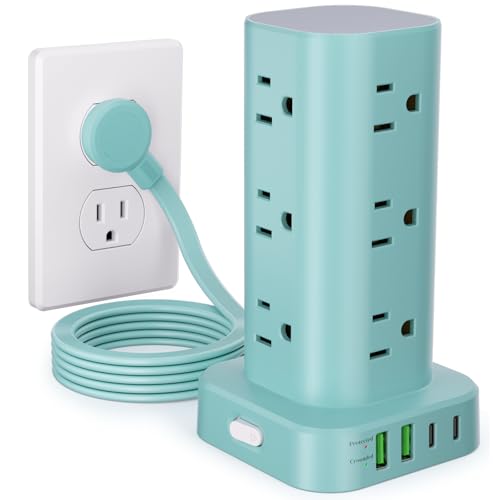 6FT Power Strip Tower Surge Protector, 12 Wide Spaced Outlets, 4 USB - color: Blue, size: 6FT without Wireless Charging